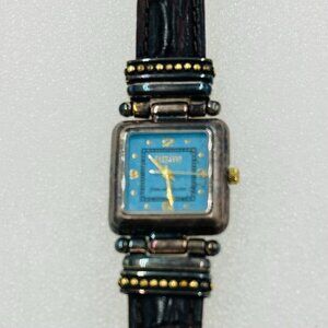 Ecclissi Sterling Silver 925 Blue Face Brown Leather Band Wristwatch